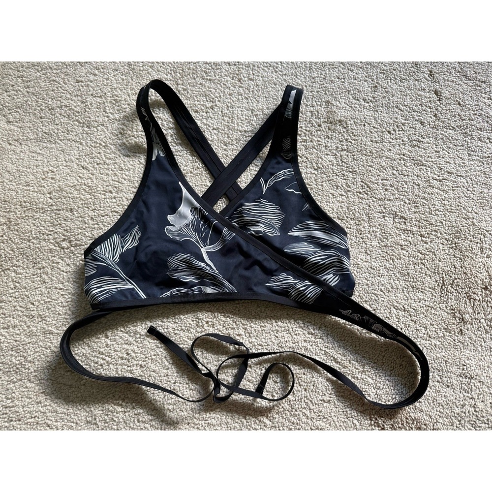 Athleta Women's Medium Bikini Top Fiore Floral Wrap Cross Back Blue Wire Free